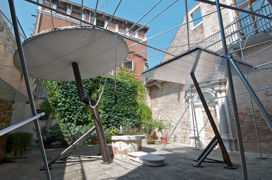 Aernout Mik, Exhibition Architecture (After Constant's _Design for a Gypsy Camp_), _Call the Witness_, Roma Pavilion, 2011, exterior detail, photo: Victor Nieuwenhuys